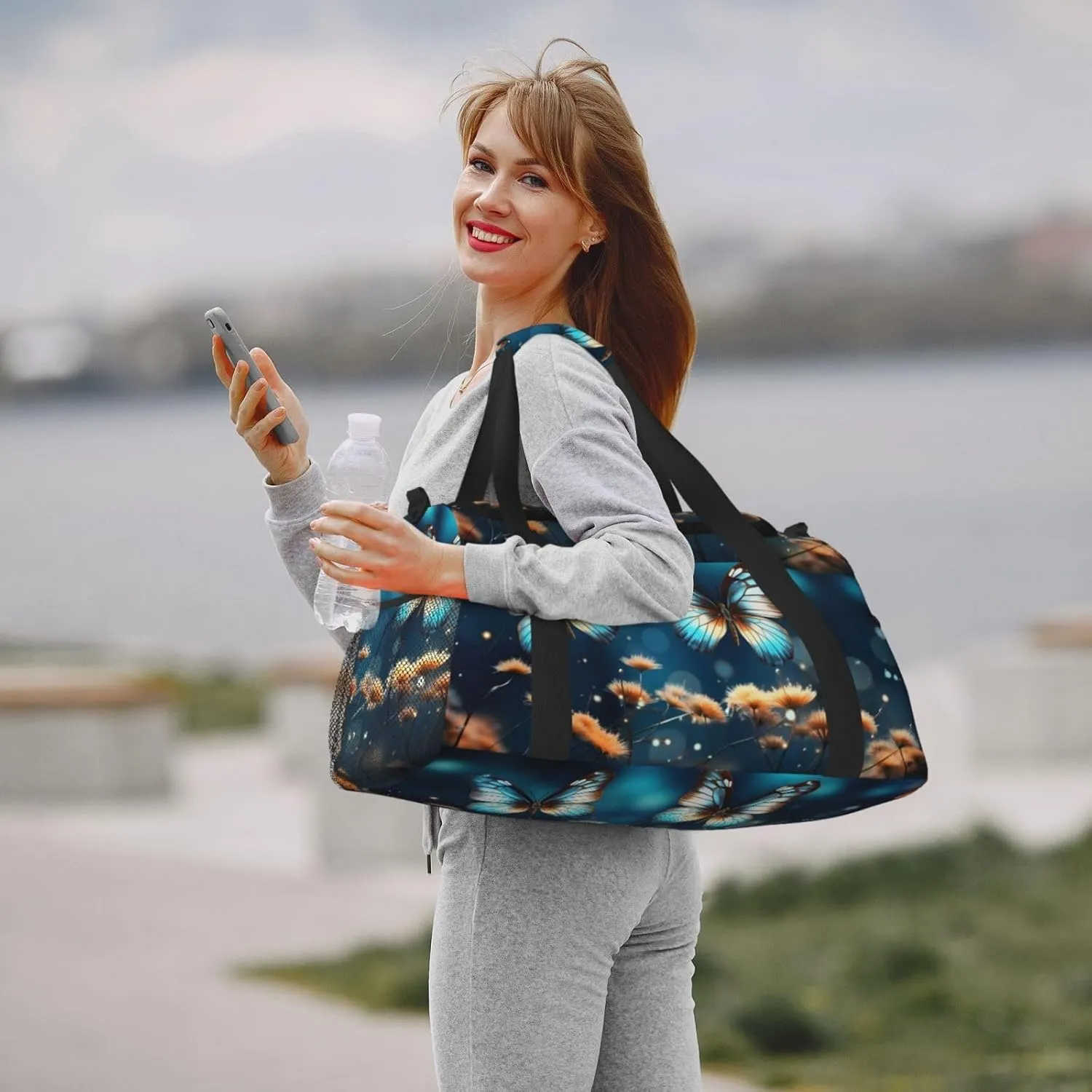 Travel Duffel Bag For Men Women, Fatasy Butterly Floral Carry On Sport Gym Bag With Shoulder Strap Lightweight Waterproof Weekender Bag Overnight Bag