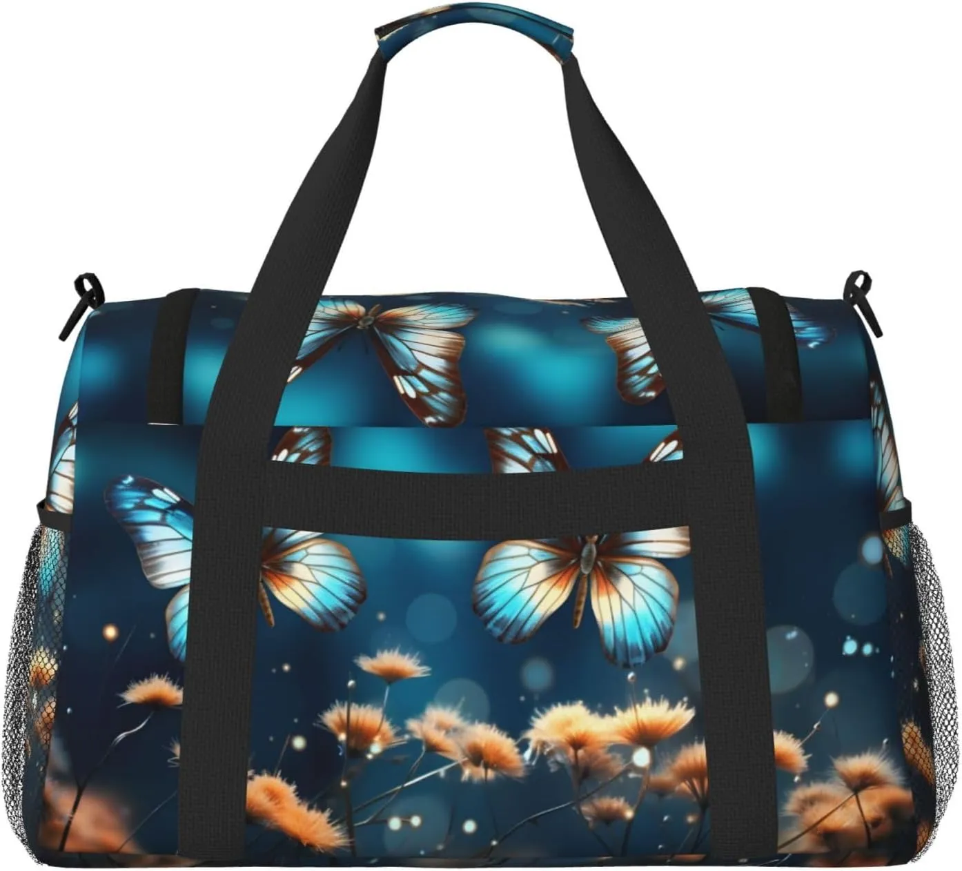 Travel Duffel Bag For Men Women, Fatasy Butterly Floral Carry On Sport Gym Bag With Shoulder Strap Lightweight Waterproof Weekender Bag Overnight Bag