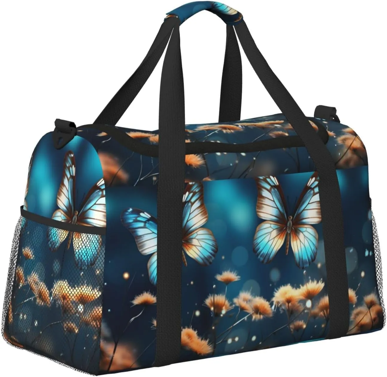 Travel Duffel Bag For Men Women, Fatasy Butterly Floral Carry On Sport Gym Bag With Shoulder Strap Lightweight Waterproof Weekender Bag Overnight Bag