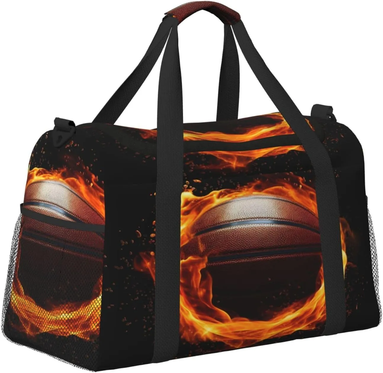 Travel Duffel Bag For Men Women, Fire Sport Basketball Carry On Sport Gym Bag With Shoulder Strap Lightweight Waterproof Weekender Bag Overnight Bag