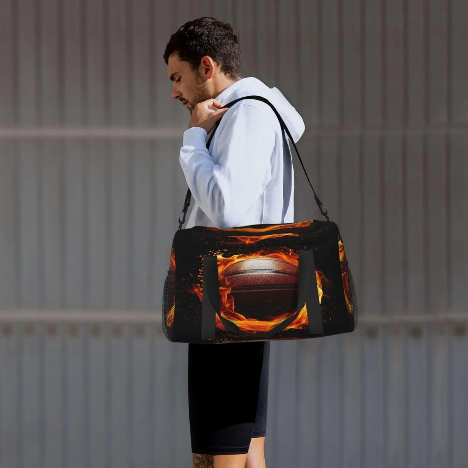Travel Duffel Bag For Men Women, Fire Sport Basketball Carry On Sport Gym Bag With Shoulder Strap Lightweight Waterproof Weekender Bag Overnight Bag