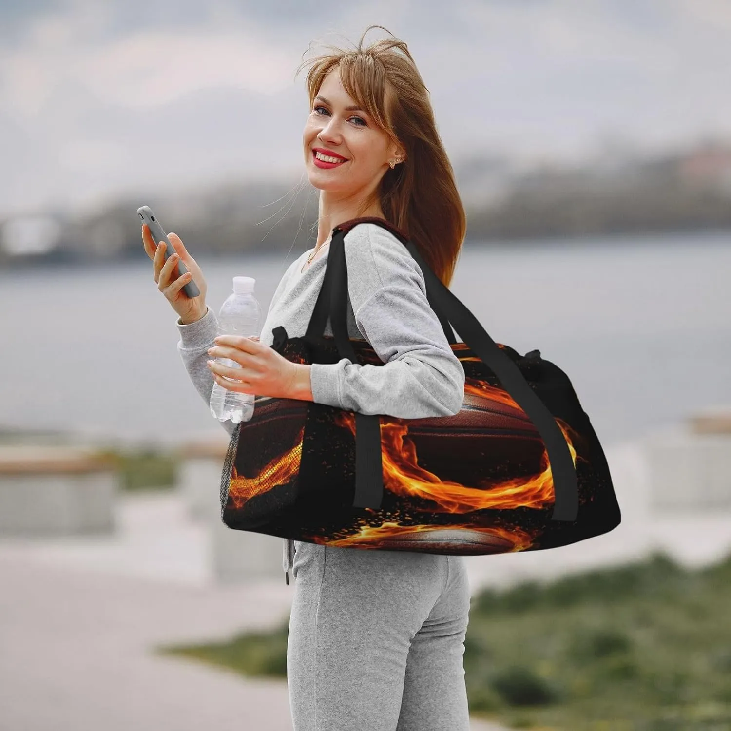 Travel Duffel Bag For Men Women, Fire Sport Basketball Carry On Sport Gym Bag With Shoulder Strap Lightweight Waterproof Weekender Bag Overnight Bag