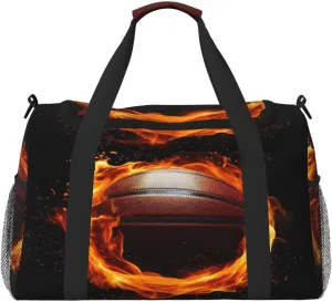 Travel Duffel Bag For Men Women, Fire Sport Basketball Carry On Sport Gym Bag With Shoulder Strap Lightweight Waterproof Weekender Bag Overnight Bag