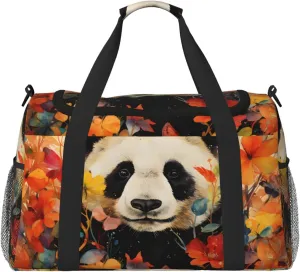 Travel Duffel Bag For Men Women, Floral Cute Panda Carry On Sport Gym Bag With Shoulder Strap Lightweight Waterproof Weekender Bag Overnight Bag