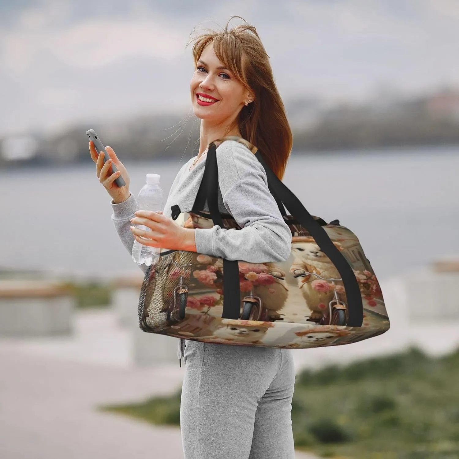 Travel Duffel Bag For Men Women, Funny Alpace By Bike Carry On Sport Gym Bag With Shoulder Strap Lightweight Waterproof Weekender Bag Overnight Bag