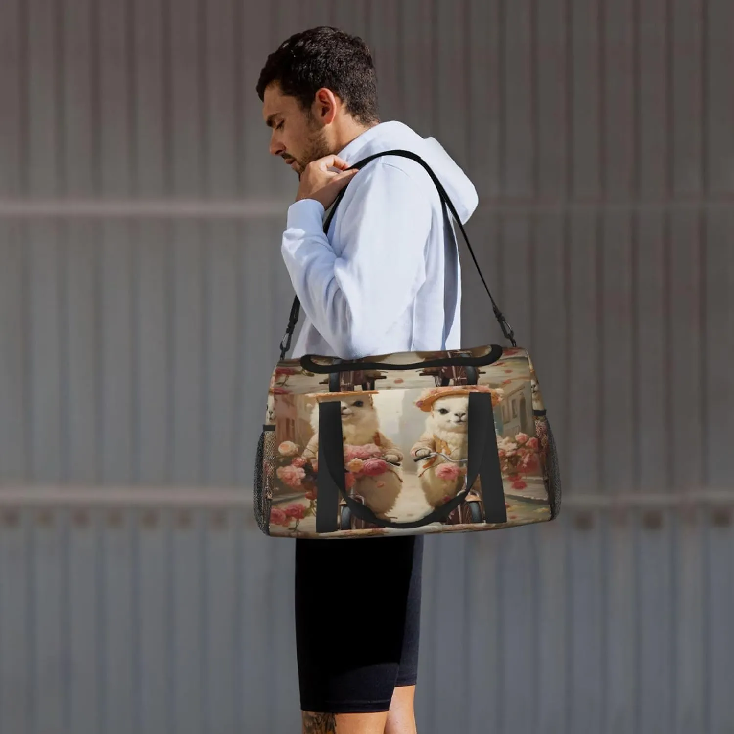 Travel Duffel Bag For Men Women, Funny Alpace By Bike Carry On Sport Gym Bag With Shoulder Strap Lightweight Waterproof Weekender Bag Overnight Bag
