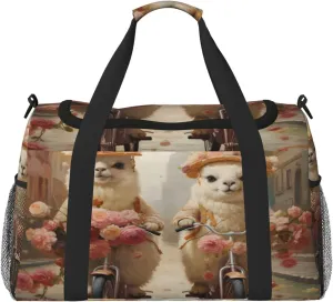 Travel Duffel Bag For Men Women, Funny Alpace By Bike Carry On Sport Gym Bag With Shoulder Strap Lightweight Waterproof Weekender Bag Overnight Bag