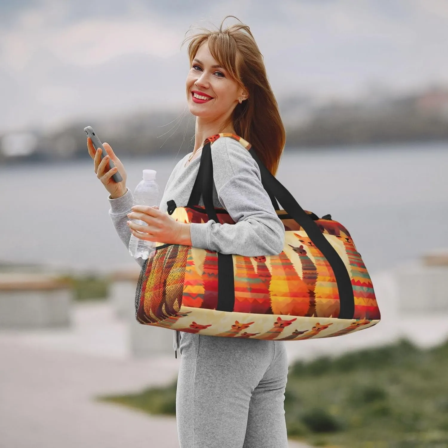 Travel Duffel Bag For Men Women, Funny Animal Alpaca Lama Carry On Sport Gym Bag With Shoulder Strap Lightweight Waterproof Weekender Bag Overnight Bag