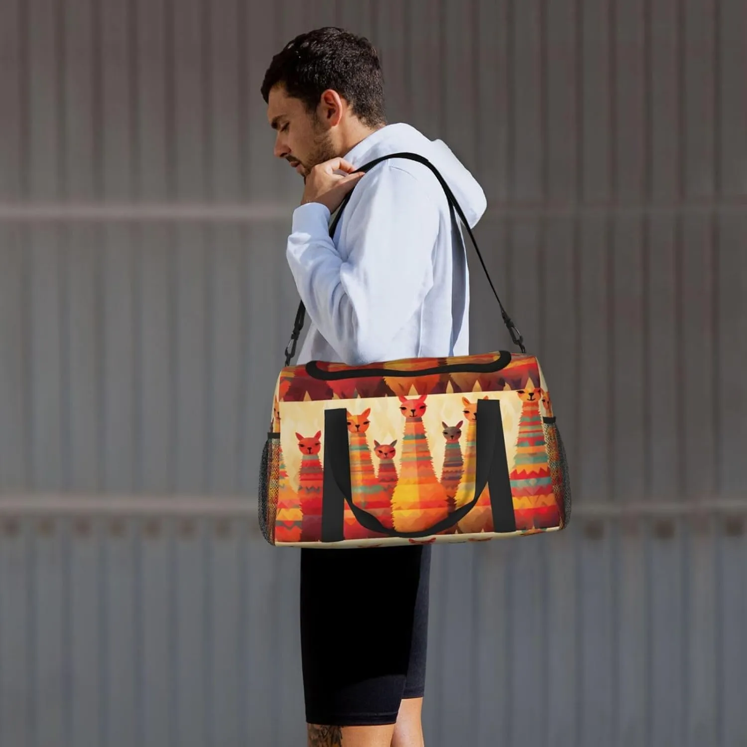 Travel Duffel Bag For Men Women, Funny Animal Alpaca Lama Carry On Sport Gym Bag With Shoulder Strap Lightweight Waterproof Weekender Bag Overnight Bag