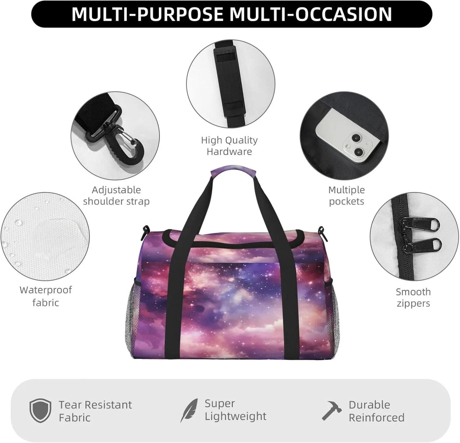 Travel Duffel Bag For Men Women, Galaxy Starry Sky Nebula Carry On Sport Gym Bag With Shoulder Strap Lightweight Waterproof Weekender Bag Overnight Bag