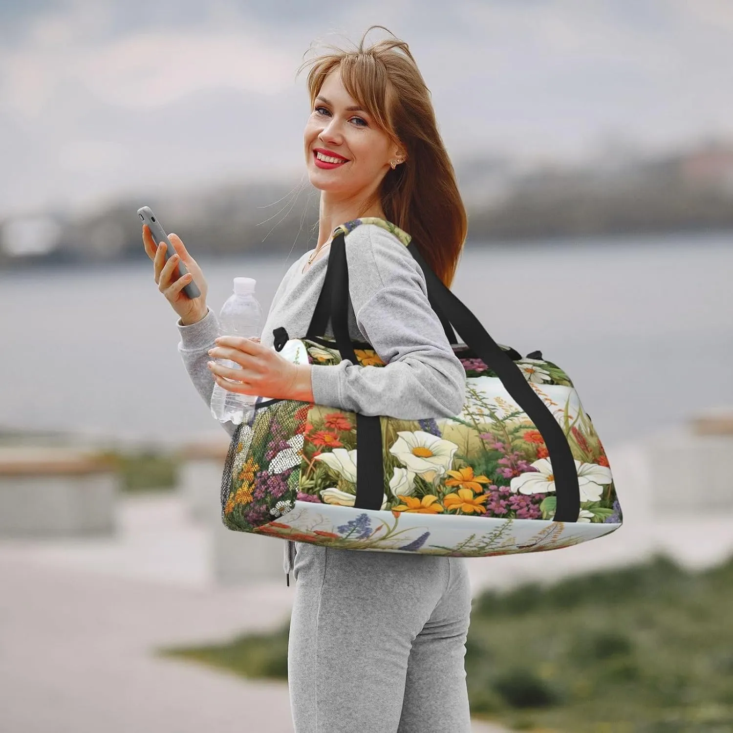 Travel Duffel Bag For Men Women, Meadow Wildflowers Herbs Filed Carry On Sport Gym Bag With Shoulder Strap Lightweight Waterproof Weekender Bag Overnight Bag