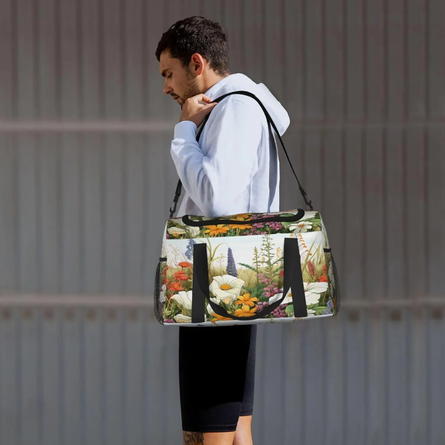 Travel Duffel Bag For Men Women, Meadow Wildflowers Herbs Filed Carry On Sport Gym Bag With Shoulder Strap Lightweight Waterproof Weekender Bag Overnight Bag