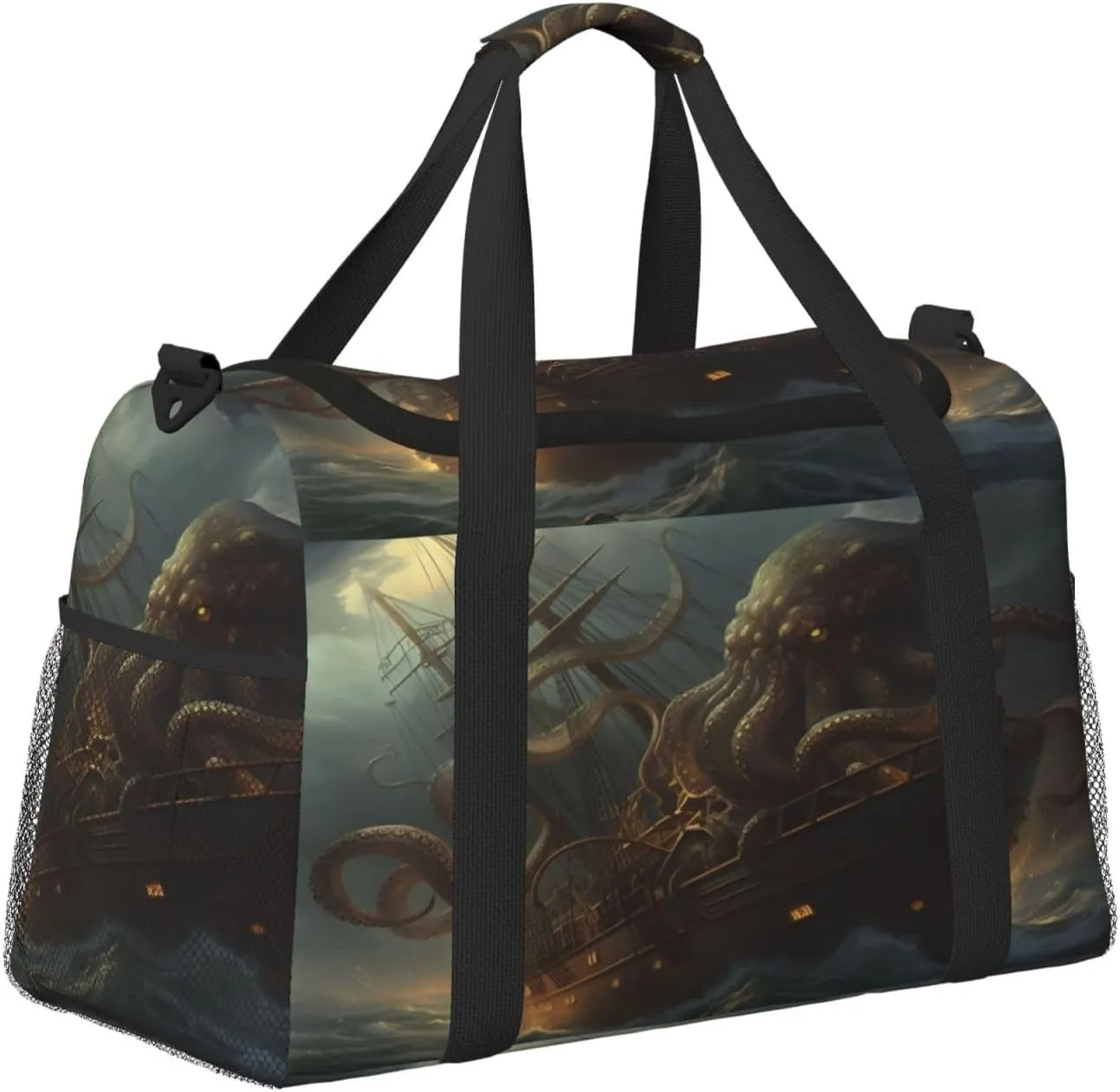 Travel Duffel Bag For Men Women, Ocean Kraken Nautical Pirate Ship Octopus Carry On Sport Gym Bag With Shoulder Strap Lightweight Waterproof Weekender Bag Overnight Bag
