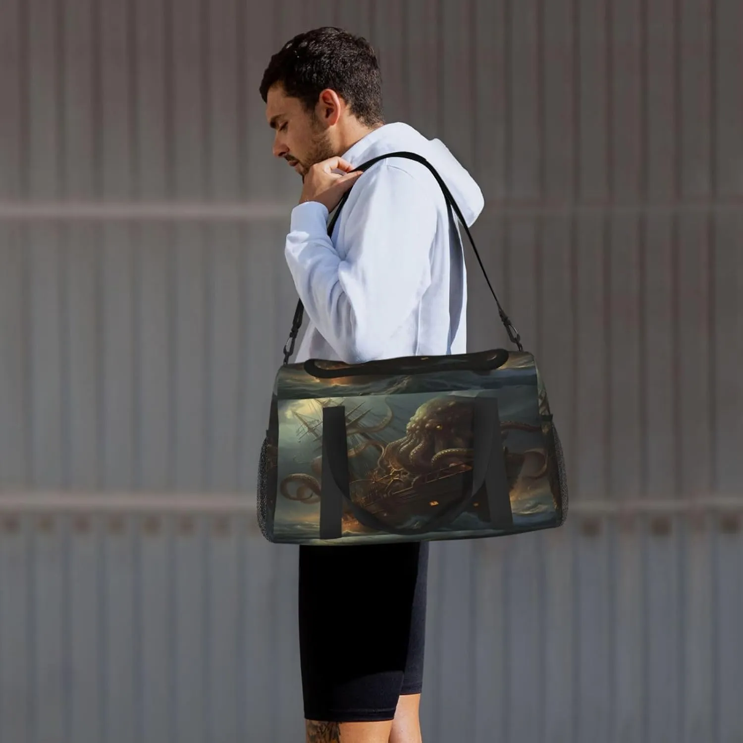Travel Duffel Bag For Men Women, Ocean Kraken Nautical Pirate Ship Octopus Carry On Sport Gym Bag With Shoulder Strap Lightweight Waterproof Weekender Bag Overnight Bag