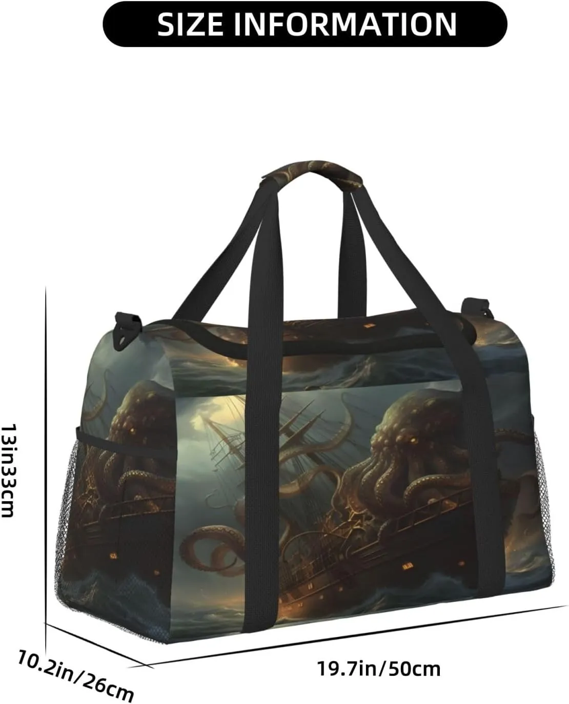 Travel Duffel Bag For Men Women, Ocean Kraken Nautical Pirate Ship Octopus Carry On Sport Gym Bag With Shoulder Strap Lightweight Waterproof Weekender Bag Overnight Bag