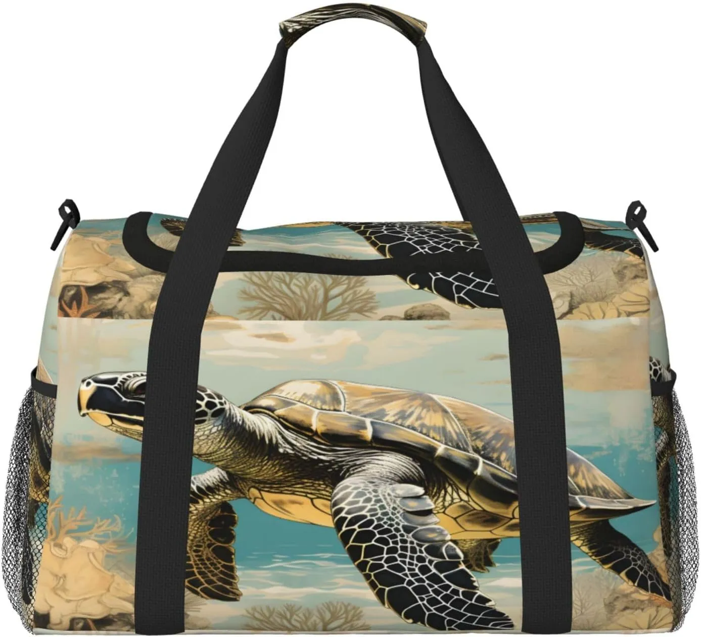 Travel Duffel Bag For Men Women, Retro Animal Turtle Pattern Carry On Sport Gym Bag With Shoulder Strap Lightweight Waterproof Weekender Bag Overnight Bag