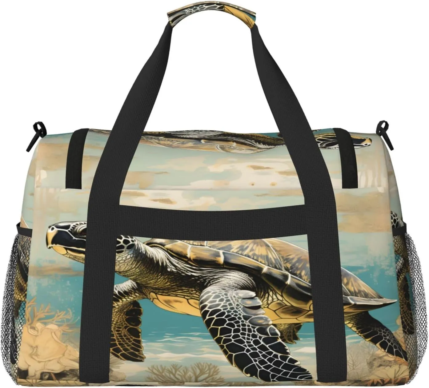 Travel Duffel Bag For Men Women, Retro Animal Turtle Pattern Carry On Sport Gym Bag With Shoulder Strap Lightweight Waterproof Weekender Bag Overnight Bag
