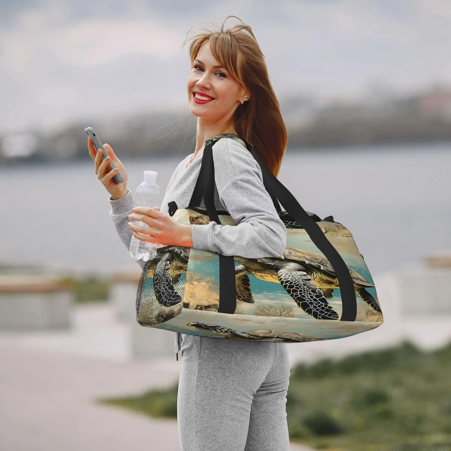 Travel Duffel Bag For Men Women, Retro Animal Turtle Pattern Carry On Sport Gym Bag With Shoulder Strap Lightweight Waterproof Weekender Bag Overnight Bag