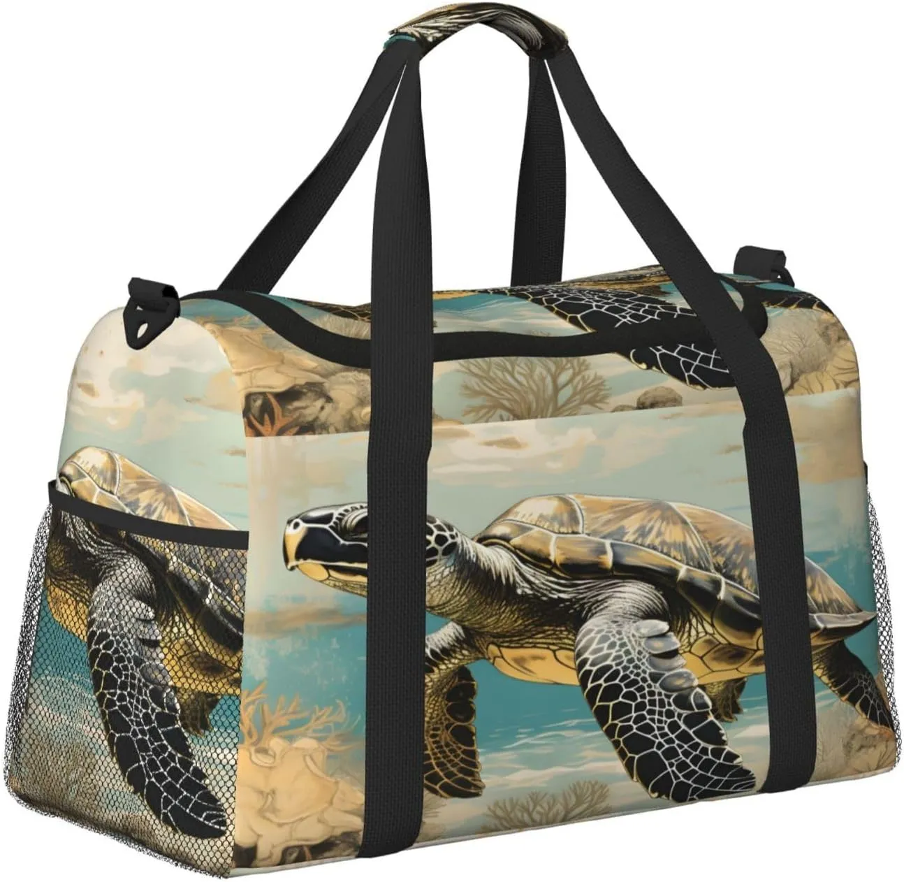 Travel Duffel Bag For Men Women, Retro Animal Turtle Pattern Carry On Sport Gym Bag With Shoulder Strap Lightweight Waterproof Weekender Bag Overnight Bag