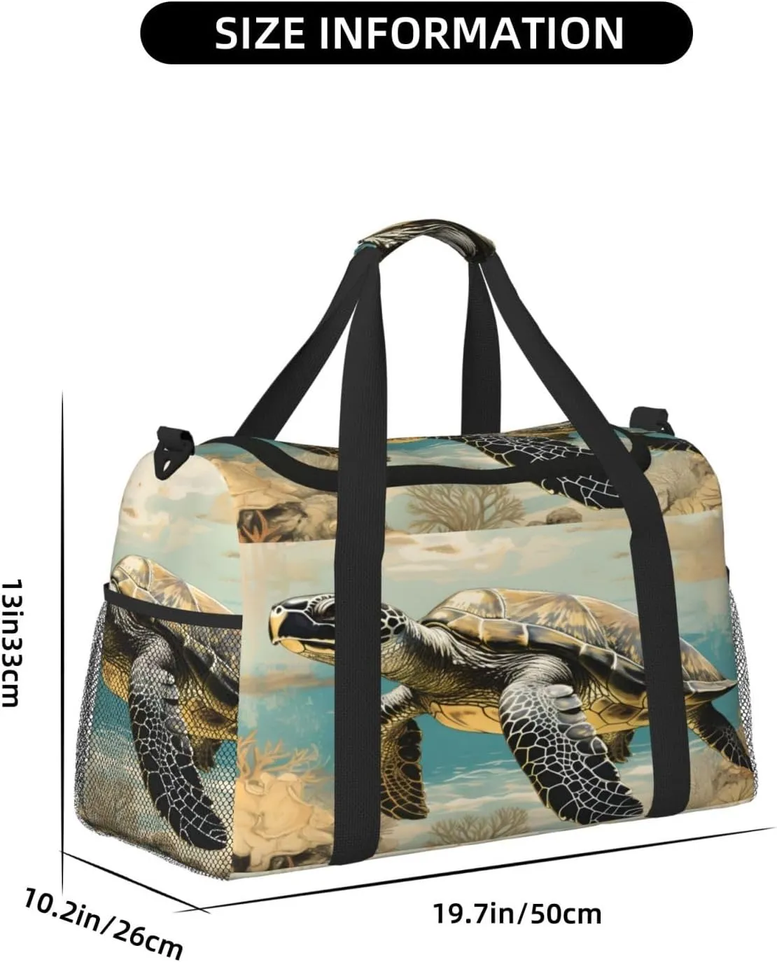 Travel Duffel Bag For Men Women, Retro Animal Turtle Pattern Carry On Sport Gym Bag With Shoulder Strap Lightweight Waterproof Weekender Bag Overnight Bag