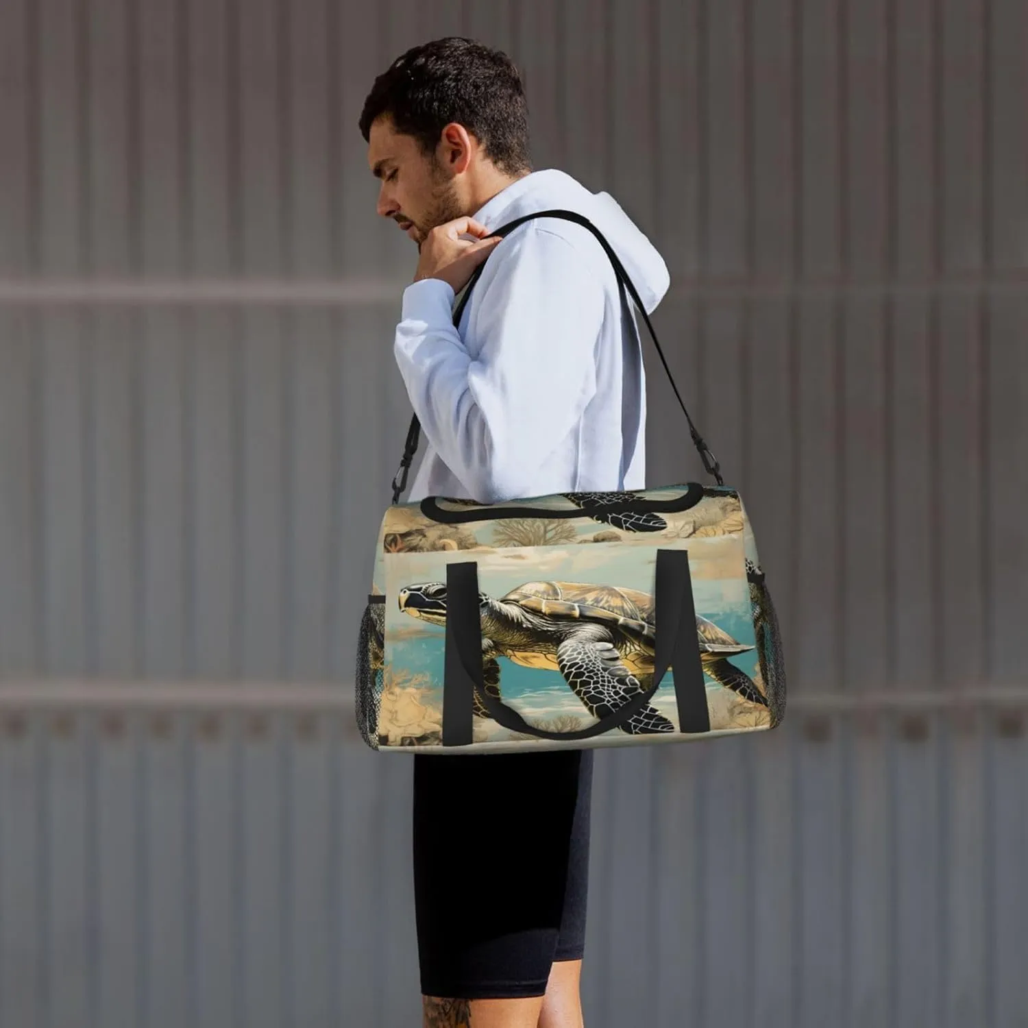 Travel Duffel Bag For Men Women, Retro Animal Turtle Pattern Carry On Sport Gym Bag With Shoulder Strap Lightweight Waterproof Weekender Bag Overnight Bag