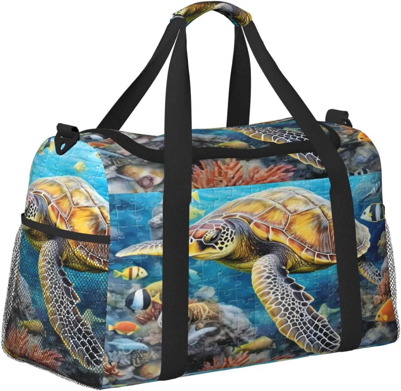 Travel Duffel Bag For Men Women, Sea Turtles Fish Underwater Carry On Sport Gym Bag With Shoulder Strap Lightweight Waterproof Weekender Bag Overnight Bag