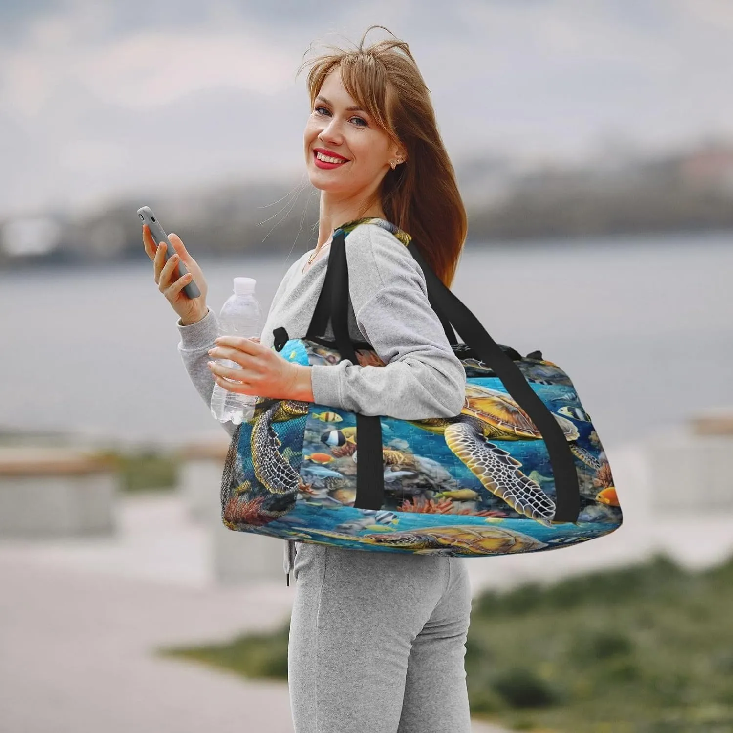 Travel Duffel Bag For Men Women, Sea Turtles Fish Underwater Carry On Sport Gym Bag With Shoulder Strap Lightweight Waterproof Weekender Bag Overnight Bag