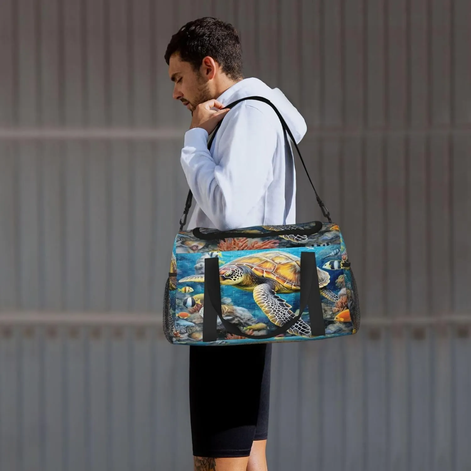 Travel Duffel Bag For Men Women, Sea Turtles Fish Underwater Carry On Sport Gym Bag With Shoulder Strap Lightweight Waterproof Weekender Bag Overnight Bag