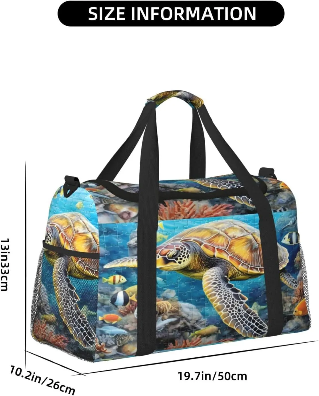 Travel Duffel Bag For Men Women, Sea Turtles Fish Underwater Carry On Sport Gym Bag With Shoulder Strap Lightweight Waterproof Weekender Bag Overnight Bag