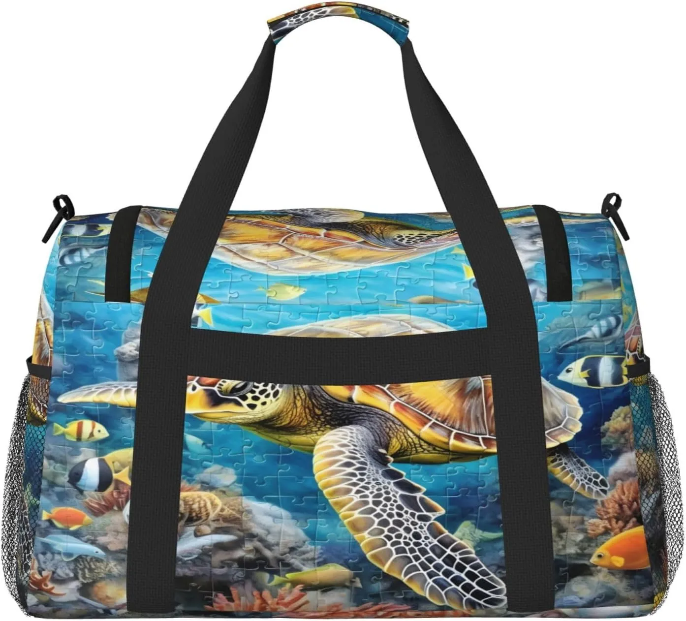 Travel Duffel Bag For Men Women, Sea Turtles Fish Underwater Carry On Sport Gym Bag With Shoulder Strap Lightweight Waterproof Weekender Bag Overnight Bag