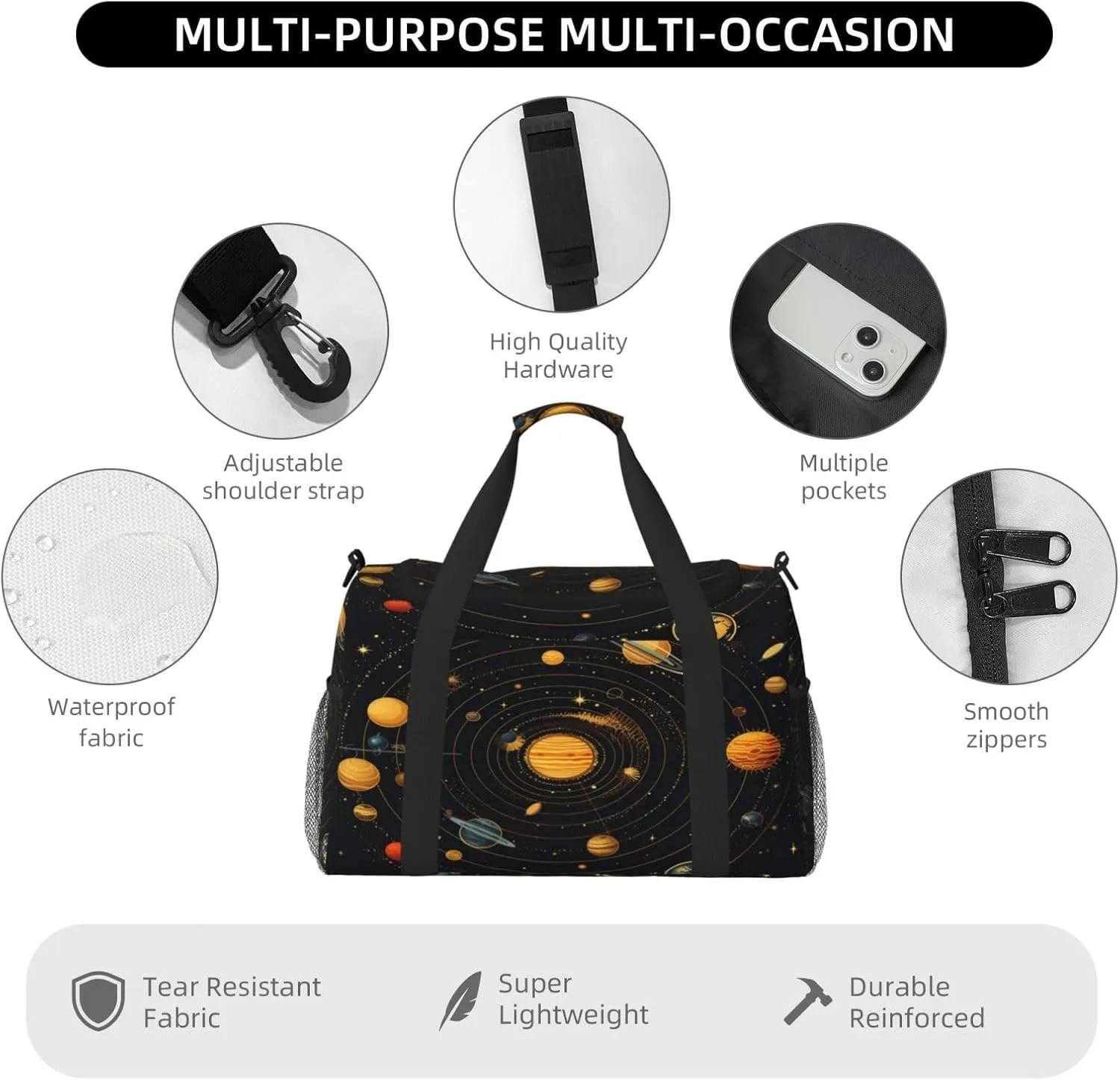 Travel Duffel Bag For Men Women, Solar System Universe Space Carry On Sport Gym Bag With Shoulder Strap Lightweight Waterproof Weekender Bag Overnight Bag