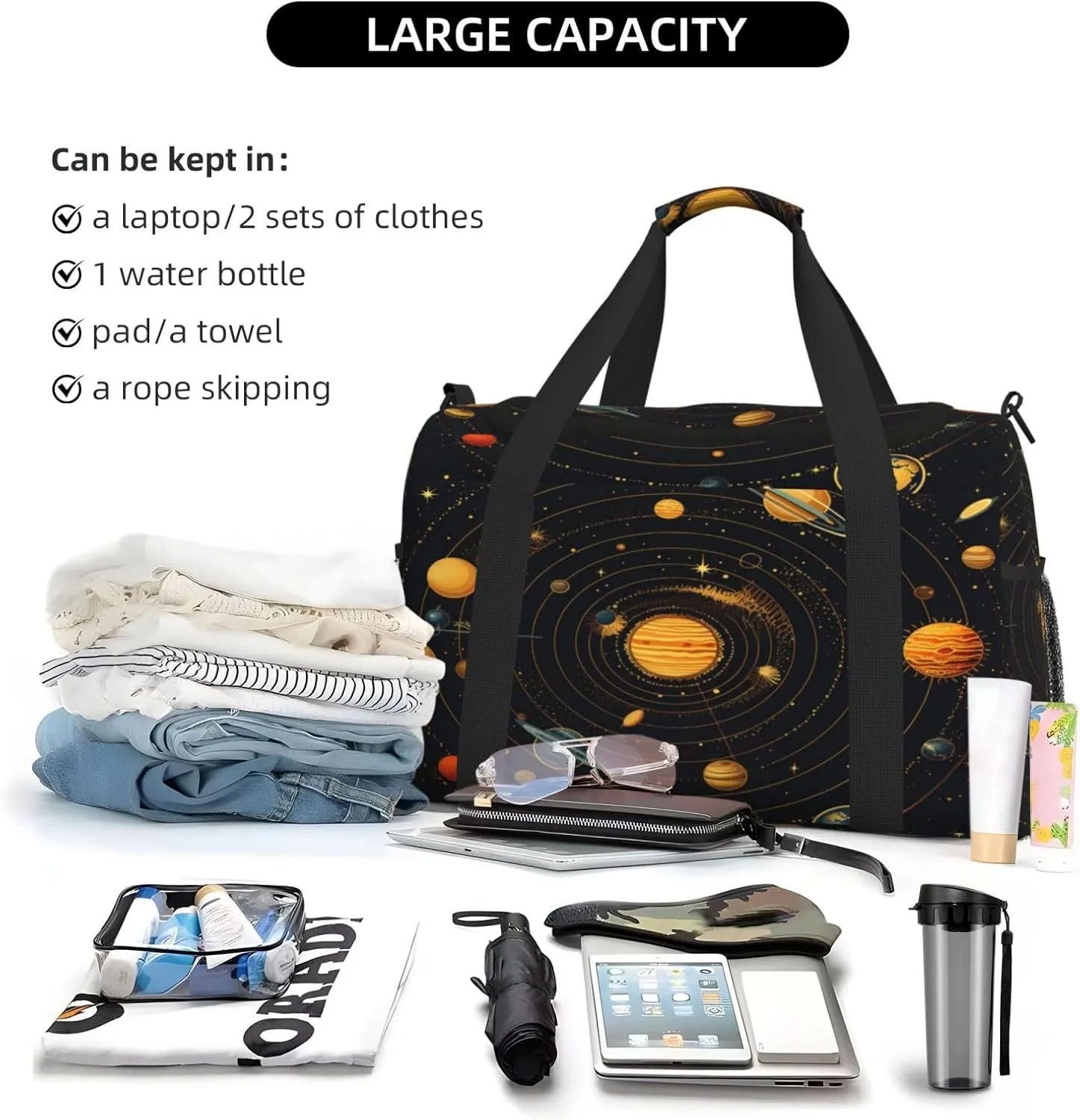 Travel Duffel Bag For Men Women, Solar System Universe Space Carry On Sport Gym Bag With Shoulder Strap Lightweight Waterproof Weekender Bag Overnight Bag