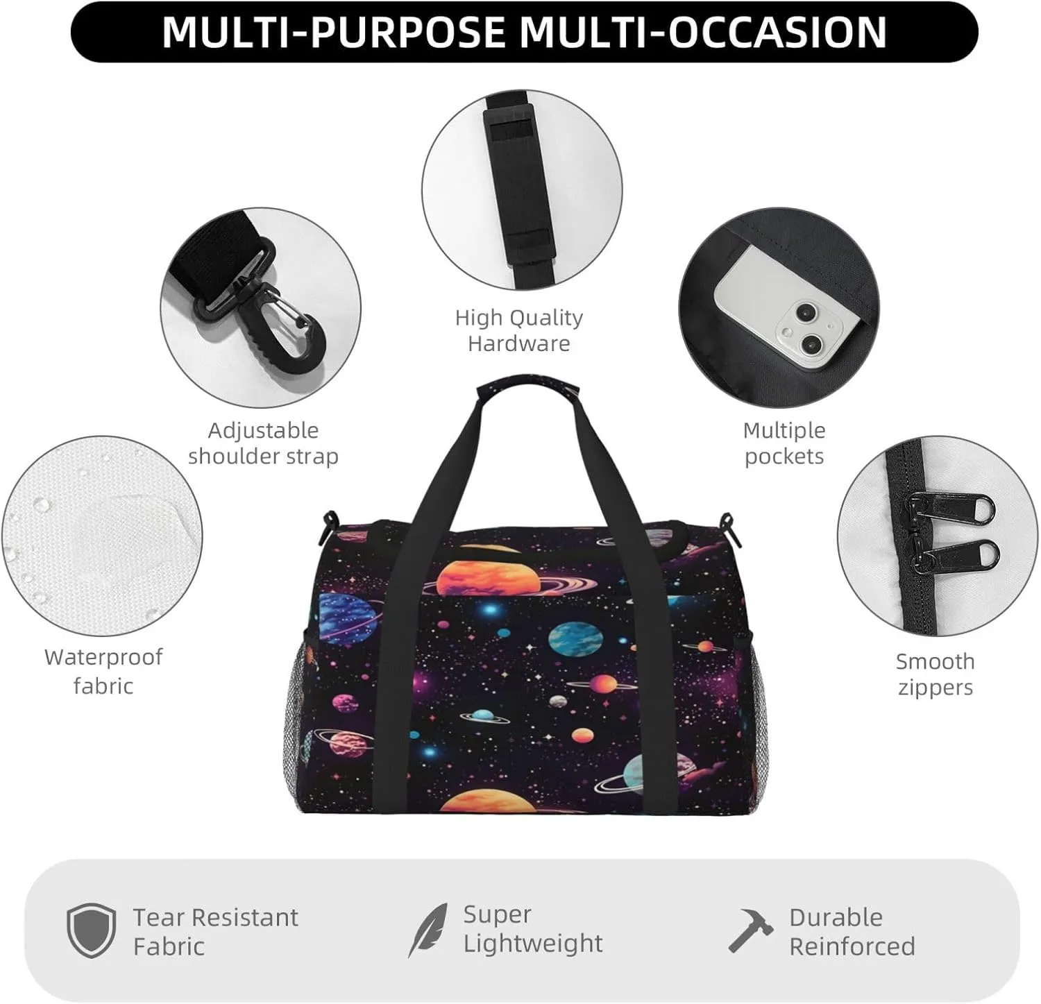 Travel Duffel Bag For Men Women, Space Galaxy Constellation Planet Pattern Carry On Sport Gym Bag With Shoulder Strap Lightweight Waterproof Weekender Bag Overnight Bag