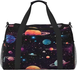 Travel Duffel Bag For Men Women, Space Galaxy Constellation Planet Pattern Carry On Sport Gym Bag With Shoulder Strap Lightweight Waterproof Weekender Bag Overnight Bag