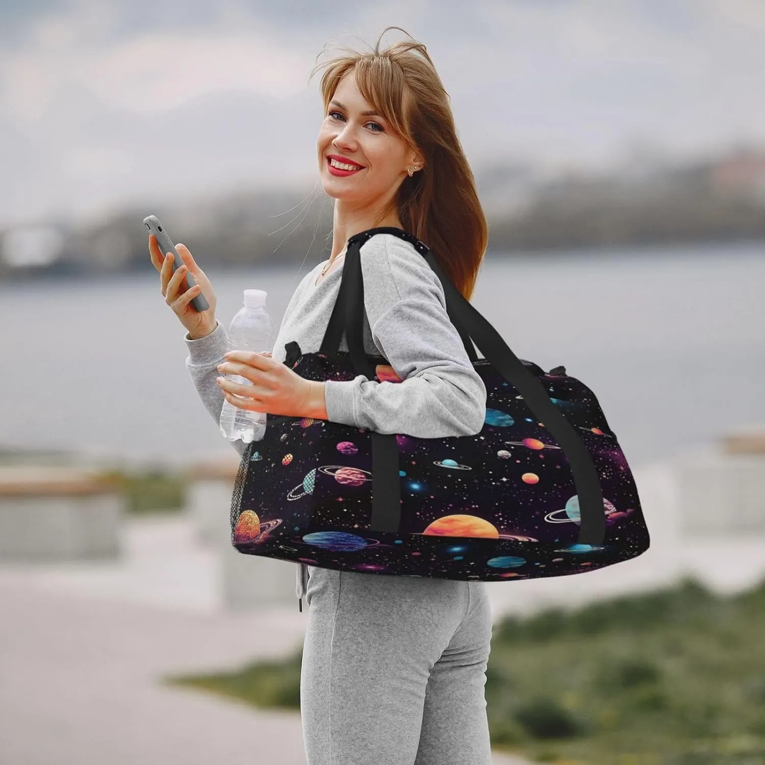 Travel Duffel Bag For Men Women, Space Galaxy Constellation Planet Pattern Carry On Sport Gym Bag With Shoulder Strap Lightweight Waterproof Weekender Bag Overnight Bag
