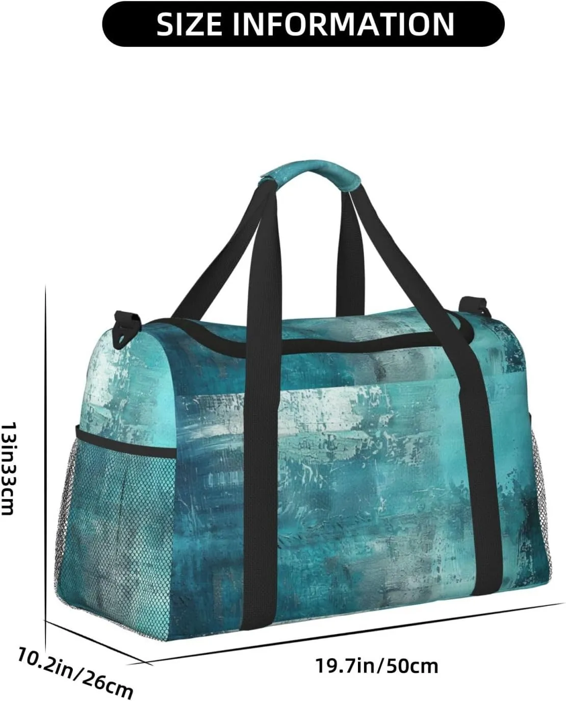 Travel Duffel Bag For Men Women, Turquoise Blue Art Painting Carry On Sport Gym Bag With Shoulder Strap Lightweight Waterproof Weekender Bag Overnight Bag