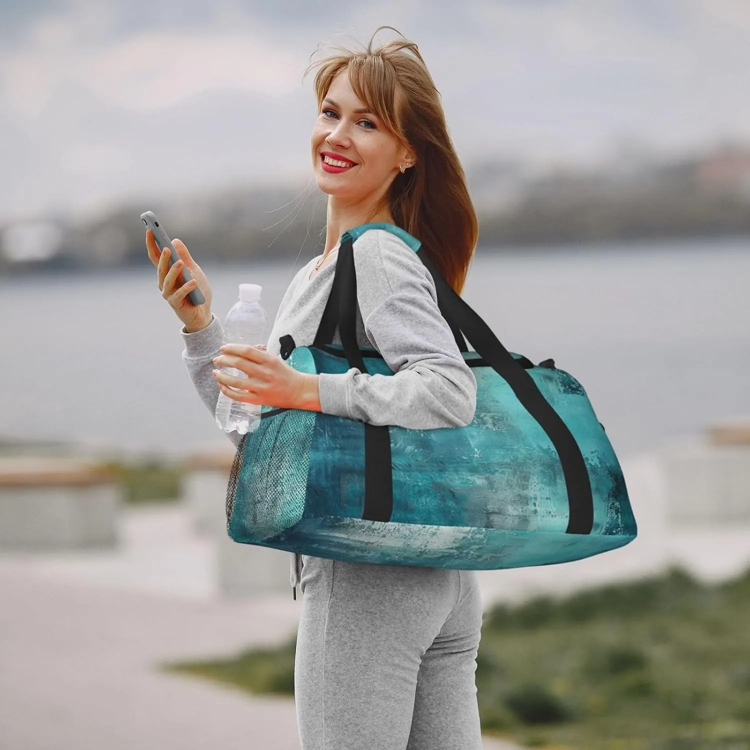 Travel Duffel Bag For Men Women, Turquoise Blue Art Painting Carry On Sport Gym Bag With Shoulder Strap Lightweight Waterproof Weekender Bag Overnight Bag