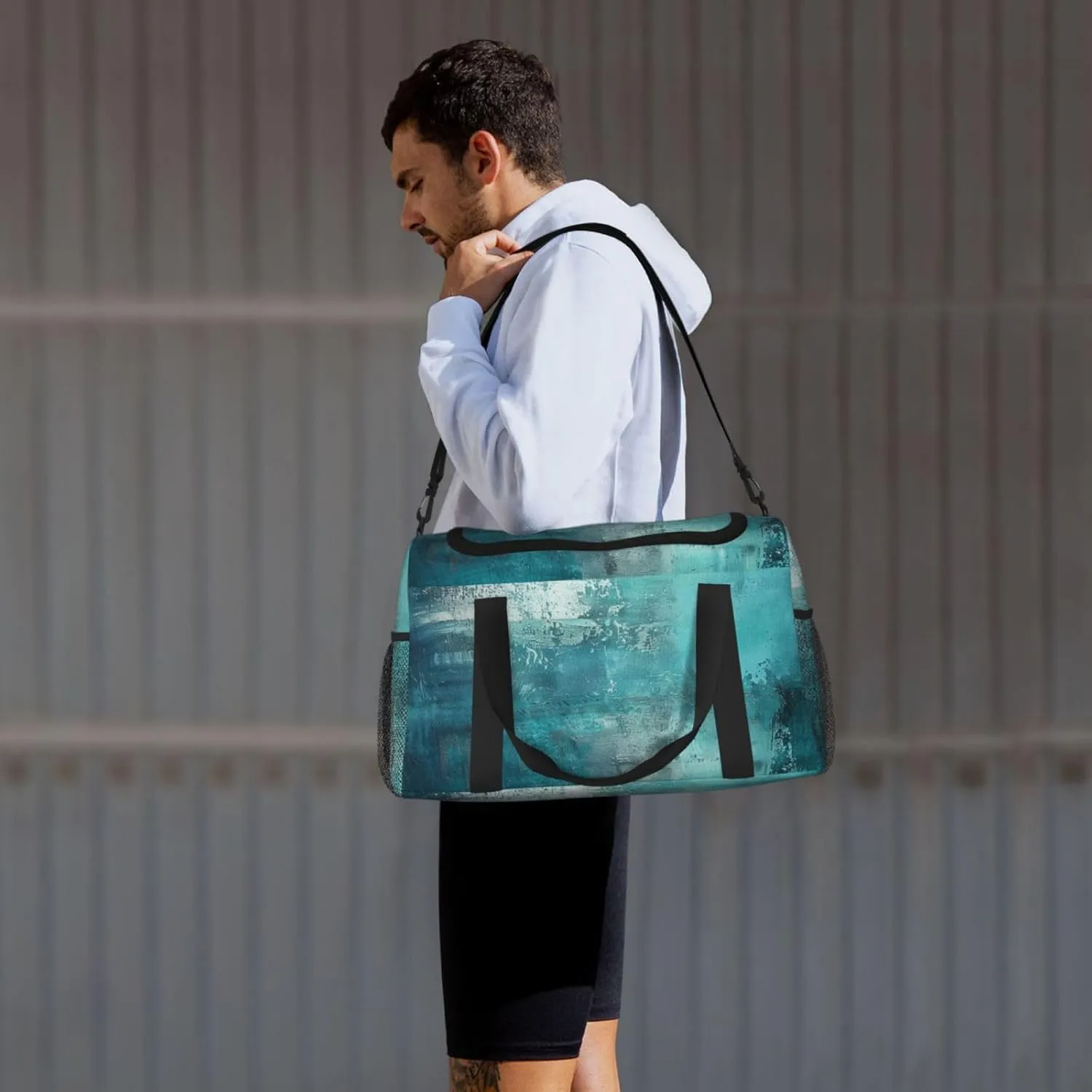 Travel Duffel Bag For Men Women, Turquoise Blue Art Painting Carry On Sport Gym Bag With Shoulder Strap Lightweight Waterproof Weekender Bag Overnight Bag