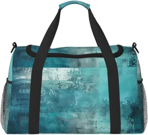 Travel Duffel Bag For Men Women, Turquoise Blue Art Painting Carry On Sport Gym Bag With Shoulder Strap Lightweight Waterproof Weekender Bag Overnight Bag
