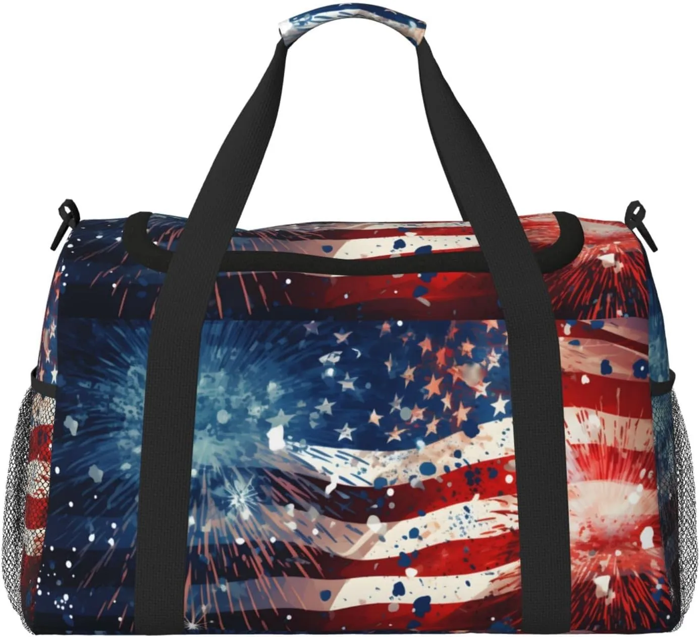 Travel Duffel Bag For Men Women, Usa Flag Firework Independense Day Carry On Sport Gym Bag With Shoulder Strap Lightweight Waterproof Weekender Bag Overnight Bag