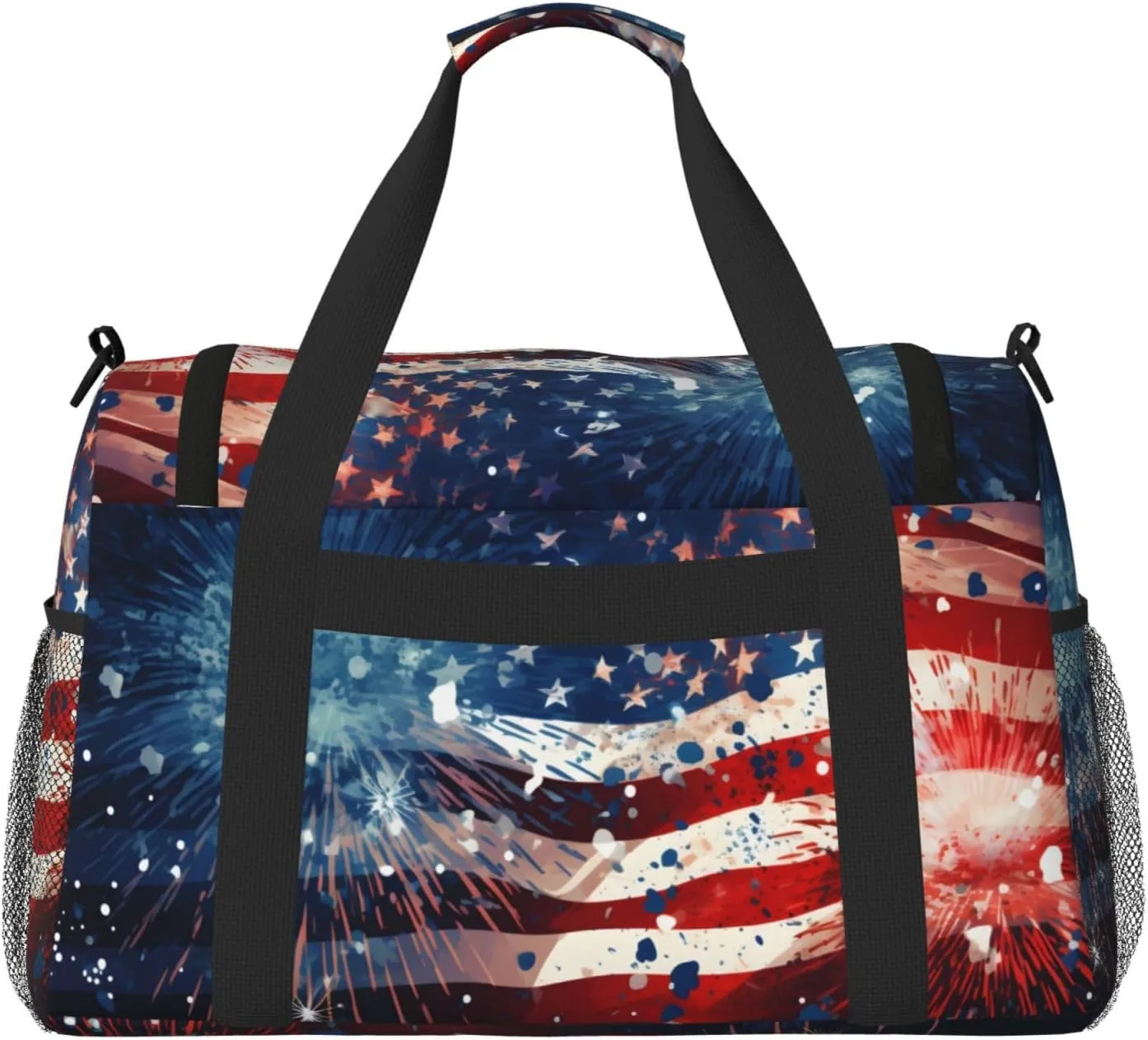 Travel Duffel Bag For Men Women, Usa Flag Firework Independense Day Carry On Sport Gym Bag With Shoulder Strap Lightweight Waterproof Weekender Bag Overnight Bag