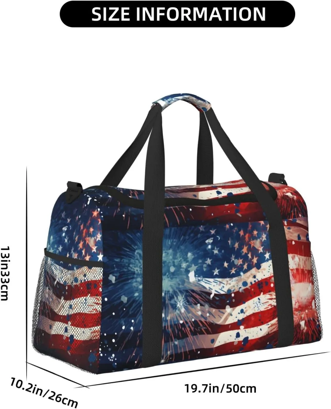 Travel Duffel Bag For Men Women, Usa Flag Firework Independense Day Carry On Sport Gym Bag With Shoulder Strap Lightweight Waterproof Weekender Bag Overnight Bag