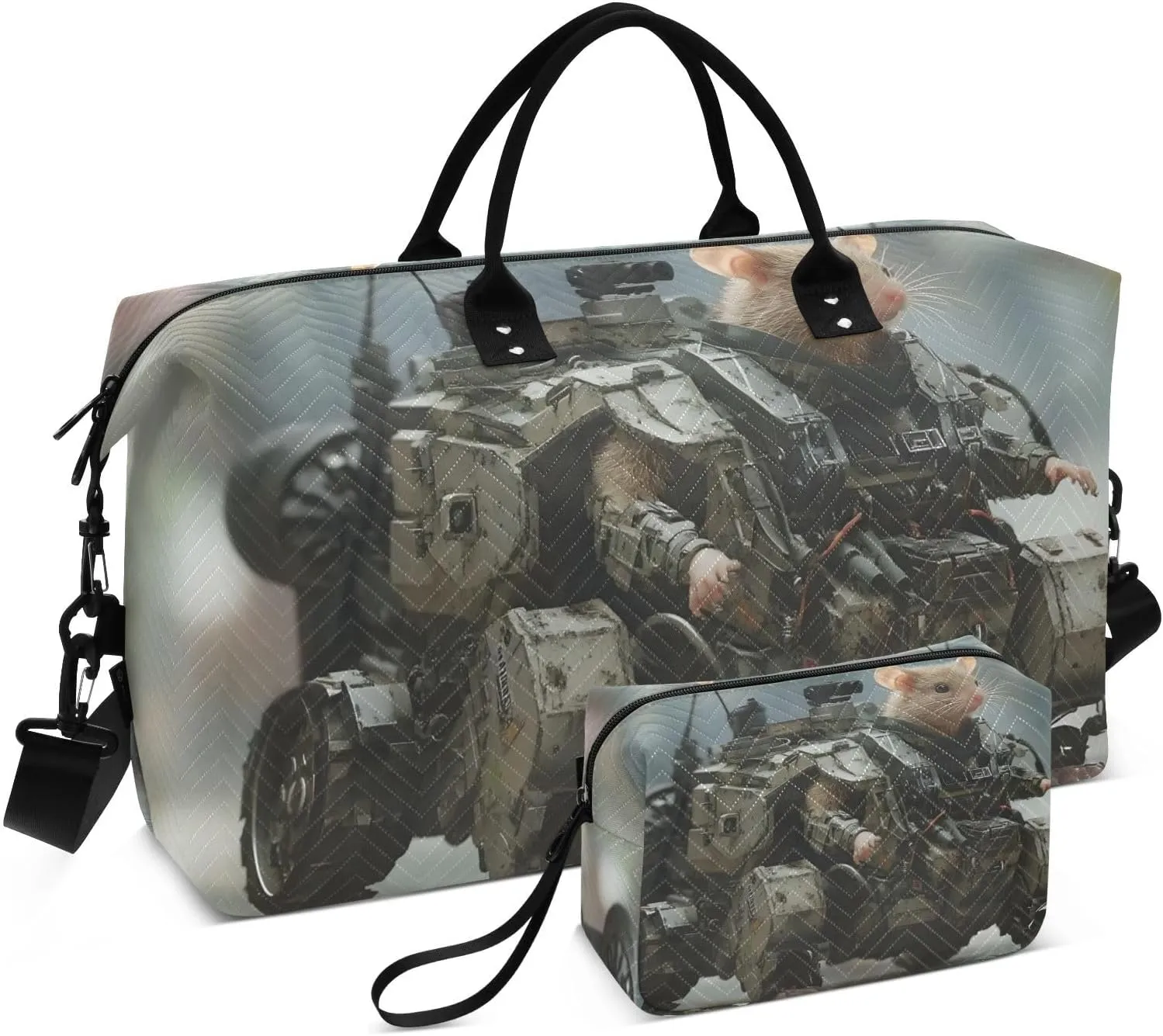 Travel Duffel Bag Rat Robot Cool, Gym Bags with Multiple Interior Pockets for Men Women Toiletry Purse Included 20.5”x 1.9” x 13.8”