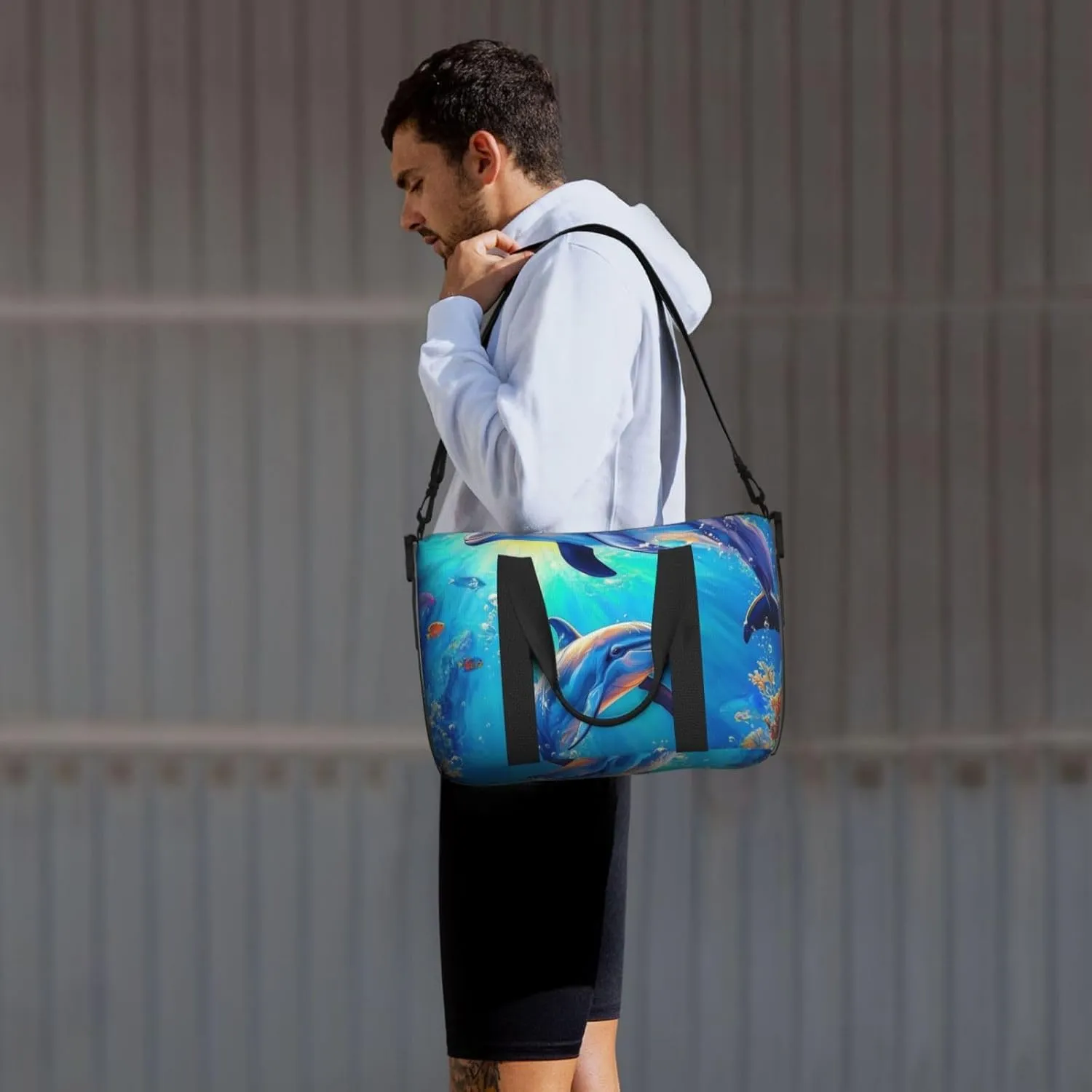 Travel Duffle Bag Dolphins Ocean Sea Weekender Overnight Bags Luggage Bag for Women Men Waterproof Sports Gym Bag Hand Bag with Shoulder Strap