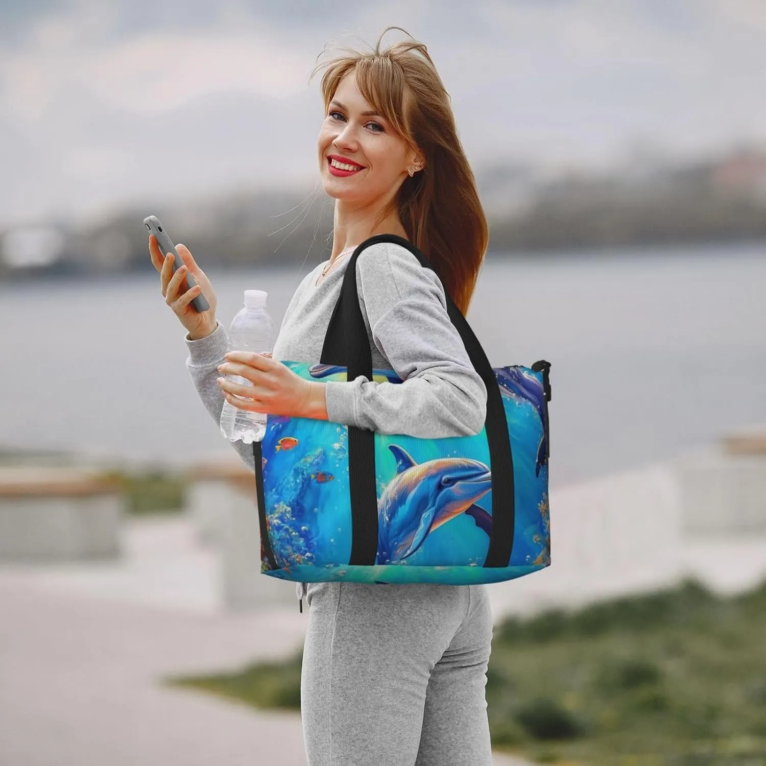 Travel Duffle Bag Dolphins Ocean Sea Weekender Overnight Bags Luggage Bag for Women Men Waterproof Sports Gym Bag Hand Bag with Shoulder Strap