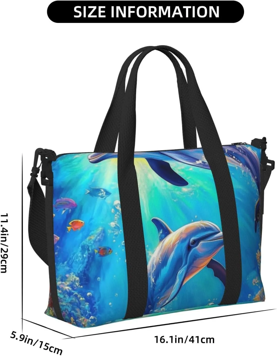 Travel Duffle Bag Dolphins Ocean Sea Weekender Overnight Bags Luggage Bag for Women Men Waterproof Sports Gym Bag Hand Bag with Shoulder Strap