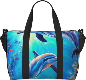 Travel Duffle Bag Dolphins Ocean Sea Weekender Overnight Bags Luggage Bag for Women Men Waterproof Sports Gym Bag Hand Bag with Shoulder Strap