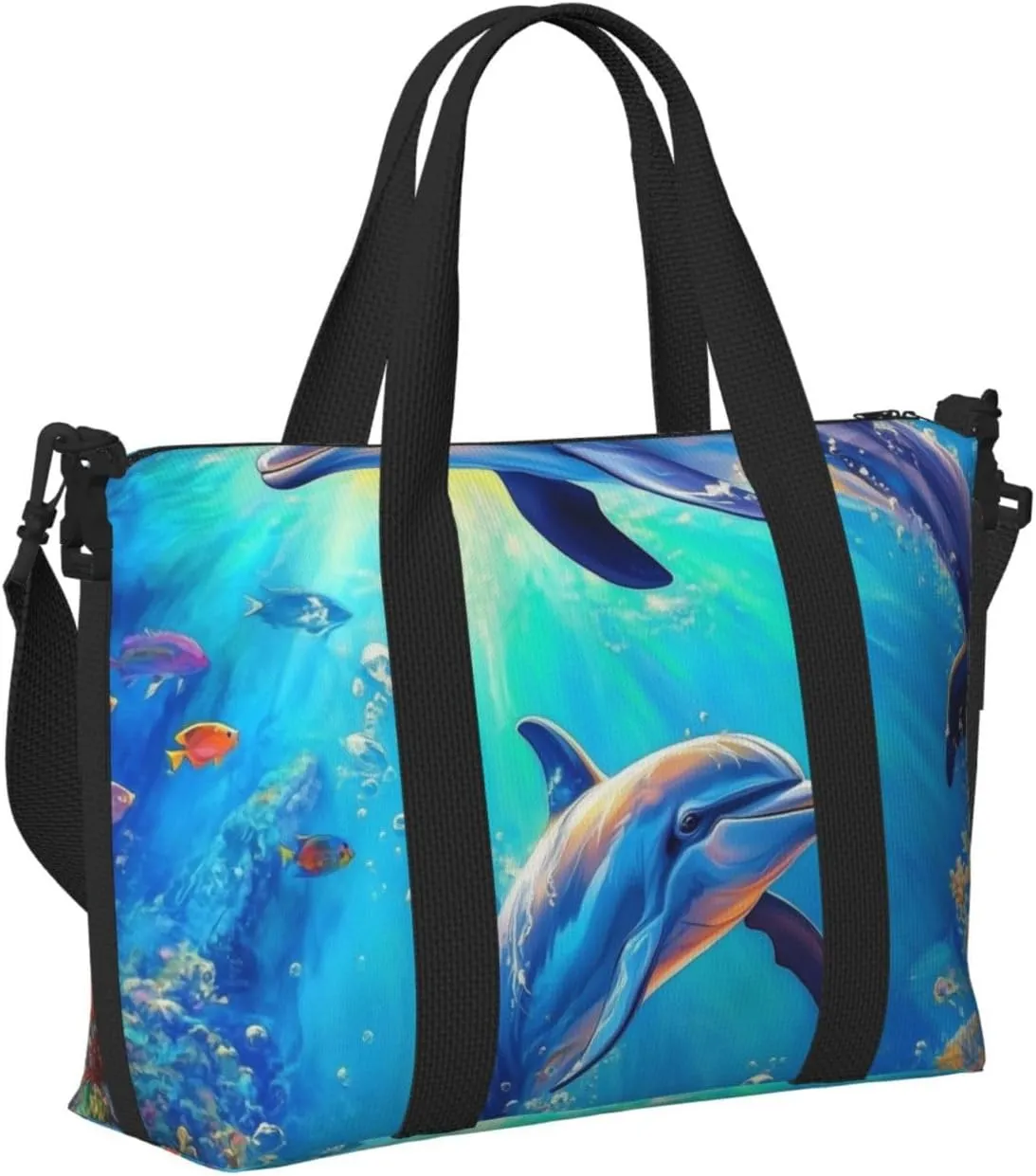 Travel Duffle Bag Dolphins Ocean Sea Weekender Overnight Bags Luggage Bag for Women Men Waterproof Sports Gym Bag Hand Bag with Shoulder Strap