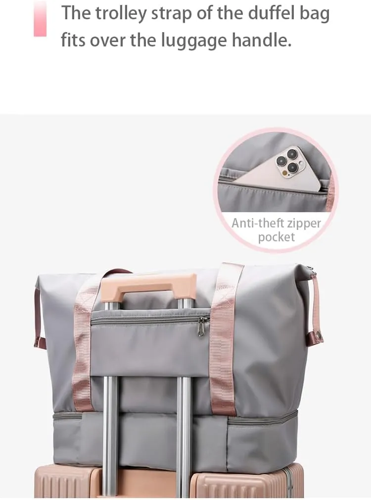 Travel Duffle Bag, Waterproof Large Foldable Airline Approved Tote Bag, Weekender, Overnight Gym Dry&Wet Separation Carry On, Hospital Bag for Labor and Delivery with Luggage Sleeve (Black)