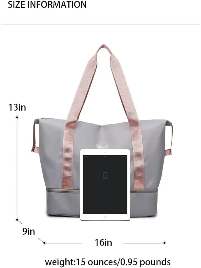 Travel Duffle Bag, Waterproof Large Foldable Airline Approved Tote Bag, Weekender, Overnight Gym Dry&Wet Separation Carry On, Hospital Bag for Labor and Delivery with Luggage Sleeve (Black)